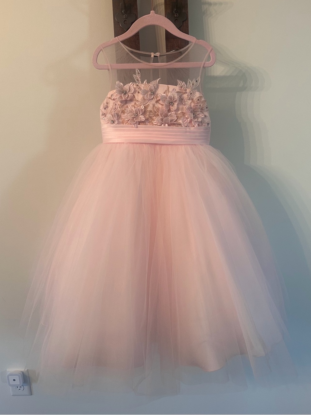 Anthropologie Princess Daliana Blush Pink Tulle 3D Floral Dress